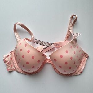 Victoria's Secret Pink Polka Dot T-Shirt Lined Demi Underwire Bra
